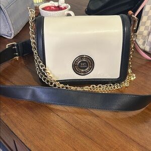 Marc Jacobs Black and Cream Crossbody with Gold Chain